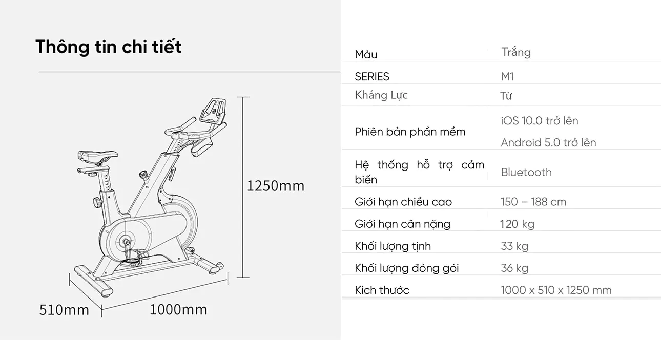 Thông số kỹ thuật xe đạp tập thể dục YESOUL M1 TSKT