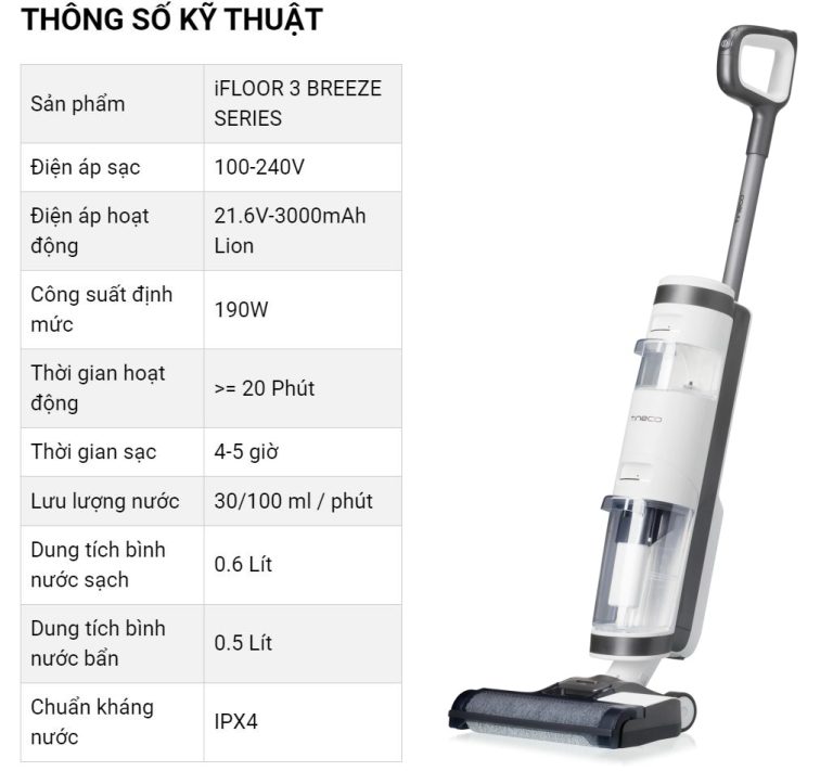vietnam robotics may hut bui lau nha cam tay khong day TINECO IFLOOR 3 BREEZE.12