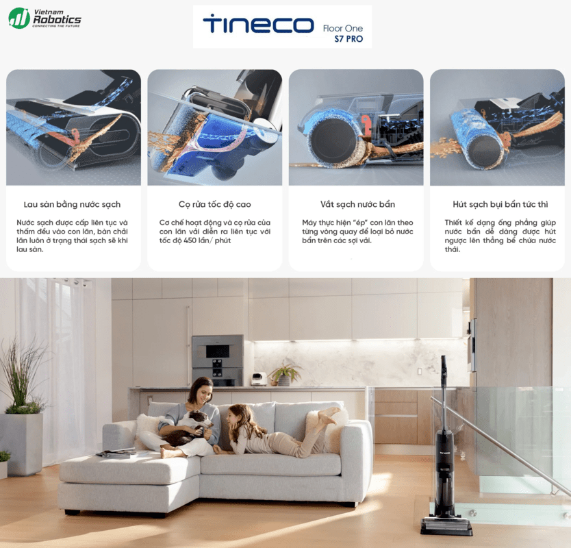 vietnam robotics may hut bui lau nha cam tay khong day Tineco Floor One S7 Pro thong minh da tinh nang