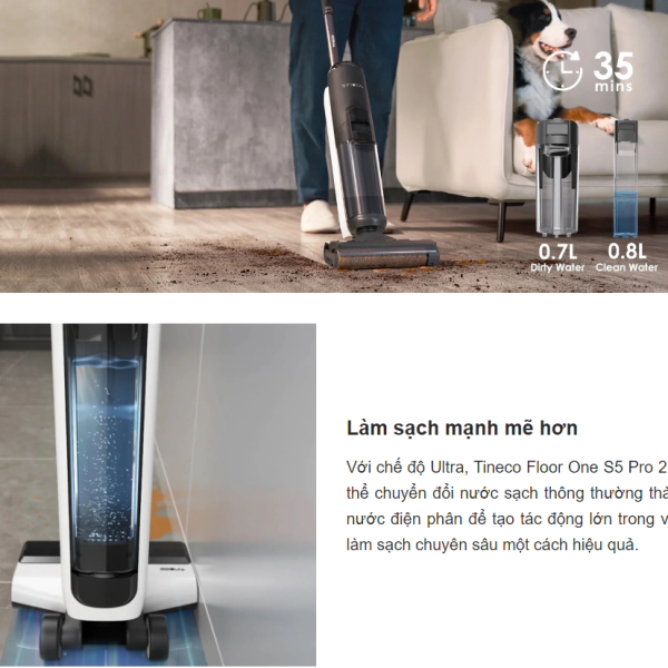 Máy hút bụi lau sàn tự giặt giẻ Tineco Floor One S5 Pro 2- bản Quốc tế 16 vietnam robotics may hut bui lau nha cam tay khong day thong minh Tineco ifloor ONE S5 Pro2 lam sach manh me