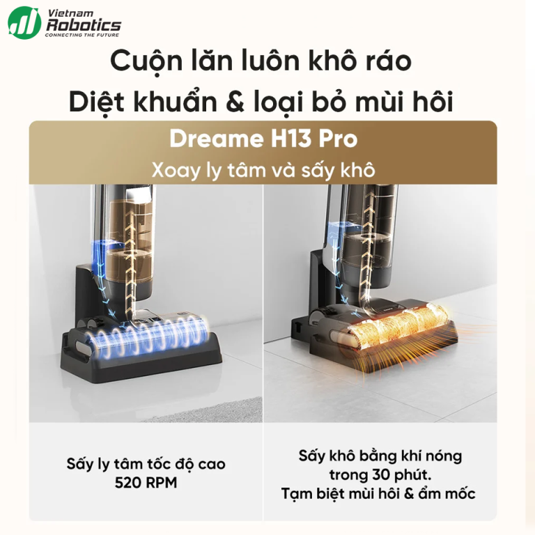 vietnam robotics may hut bui lau nha dreame H13 pro ve sinh con lan khu mui hoi