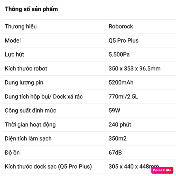 vietnamrobotics robot hut bui lau nha roborock q5 pro plus thong so ky thuat