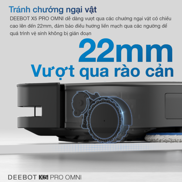 vietnam robotics robot hut bui lau nha ecovacs deebot x5 pro omni vuot vat can 22mm