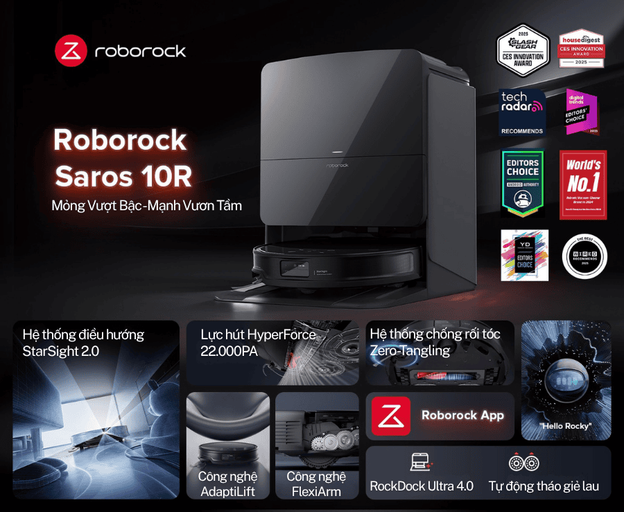 Robot hút bụi lau nhà Roborock Saros 10R 22 vietnam robotics robot hut bui lau nha roborock saros 10r gioi thieu chi tiet 12