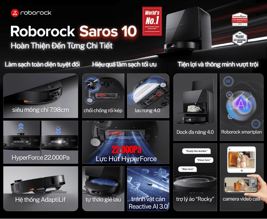 Robot hút bụi lau nhà Roborock Saros 10 22 vietnam robotics robot hut bui lau nha roborock saros 10 gioi thieu chi tiet 22