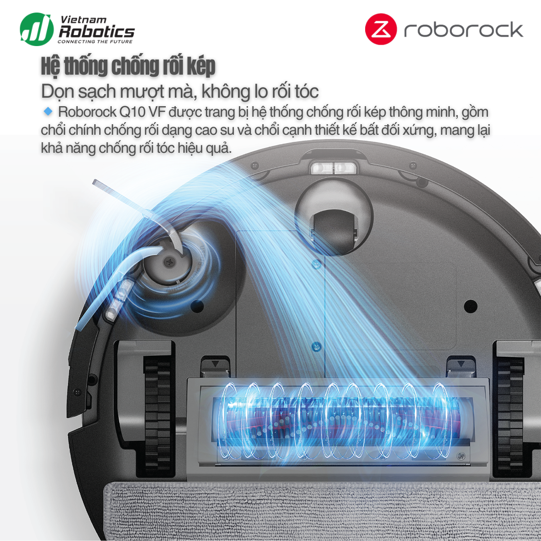Robot hút bụi lau nhà Roborock Q10 VF Plus - lực hút 10.000Pa, lau rung 3000 l/p, tự xả rác 29 vietnamrobotics robot hut bui lau nha Roborock Q10 VF chong roi toc