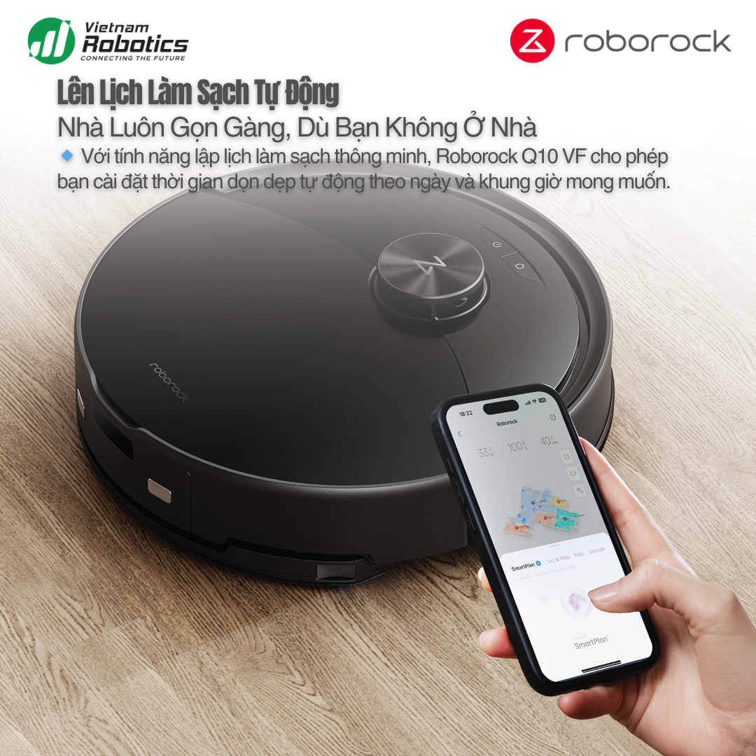 Robot hút bụi lau nhà Roborock Q10 VF Plus - lực hút 10.000Pa, lau rung 3000 l/p, tự xả rác 36 vietnamrobotics robot hut bui lau nha Roborock Q10 VF hen gio