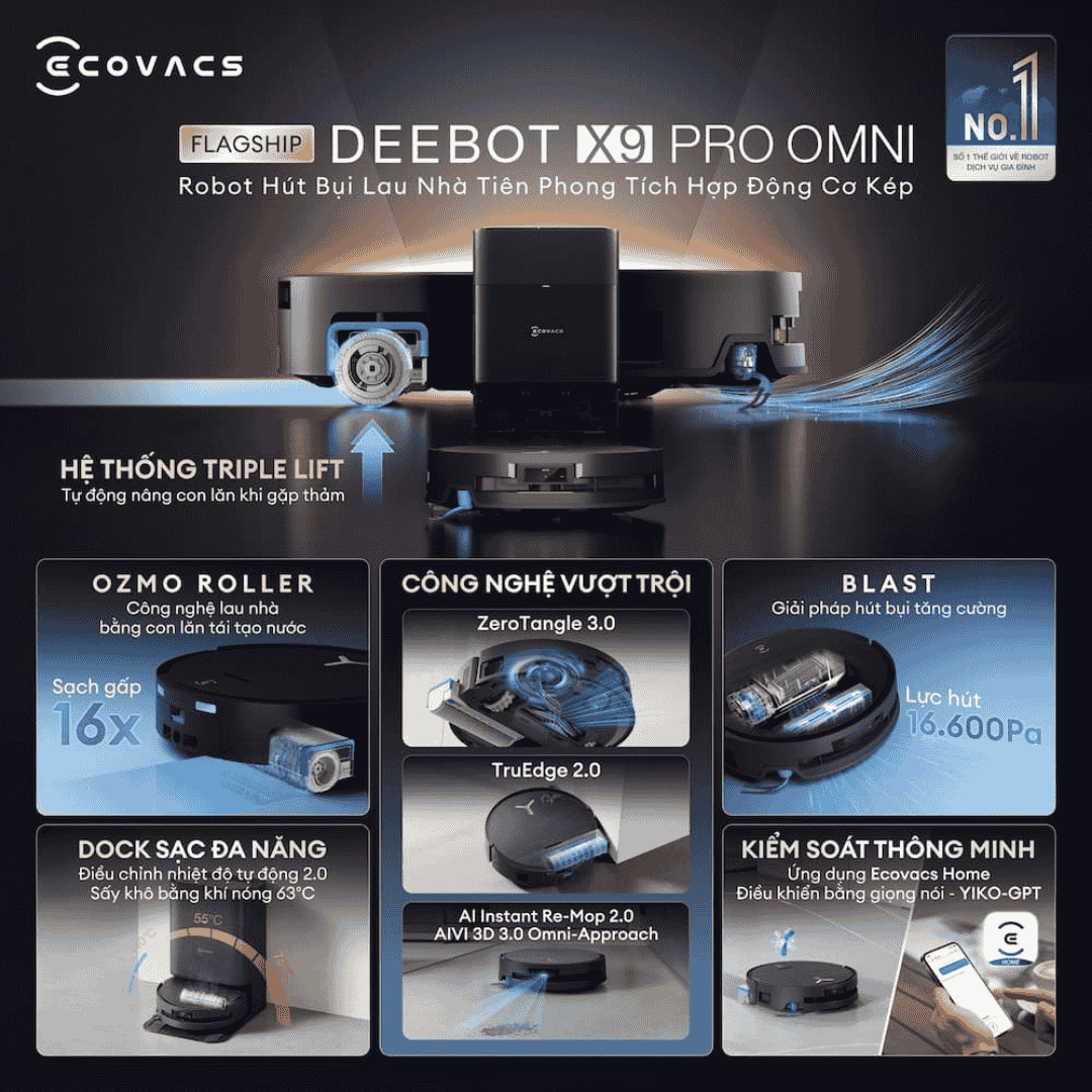 Ecovacs Deebot X9 Pro Omni | Robot hút bụi lau nhà thông minh cao cấp 22 robot hut bui lau nha thong minh ECOVACS DEEBOT X9 PRO Omni 24