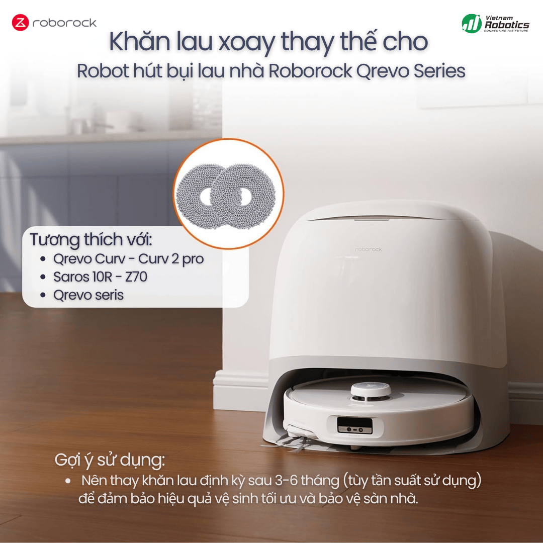 Khăn Lau Xoay Cho Robot Hút Bụi Roborock Qrevo Series - Hàng Chính Hãng 