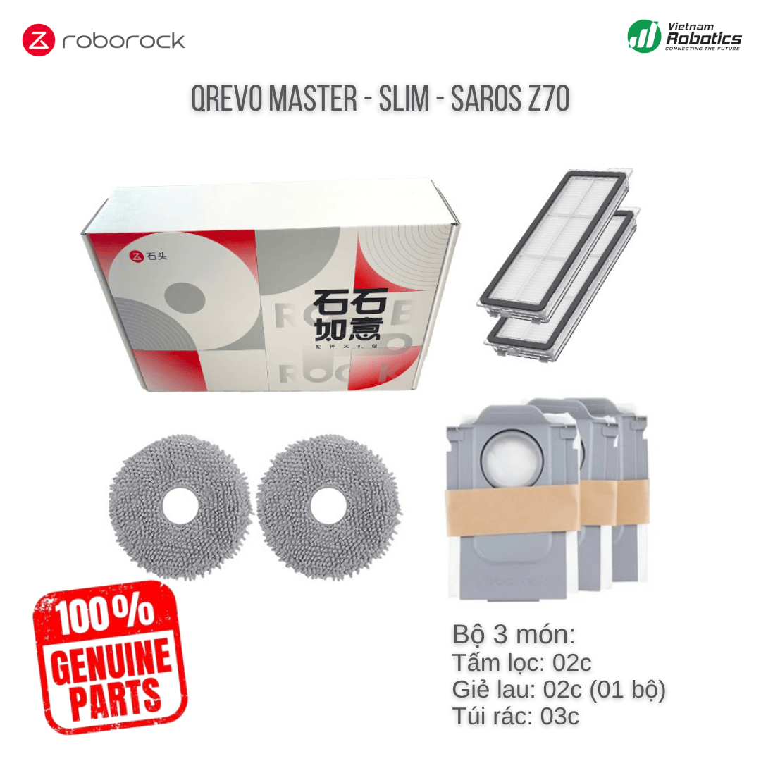Bộ phụ kiện 3 món Roborock Qrevo Master - Slim - Saros Z70 I Hàng Chính Hãng