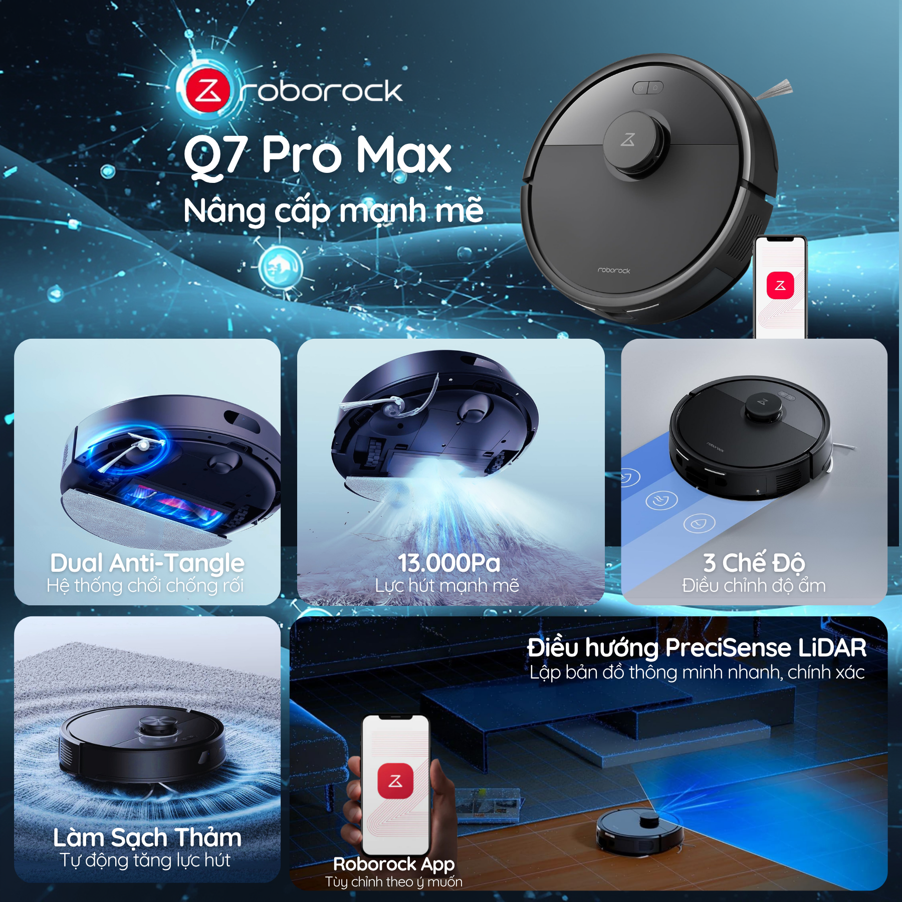 Roborock Q7 Pro Max – Robot hút bụi lau nhà 13.000Pa, LiDAR thông minh, giá tốt cho gia đình Việt