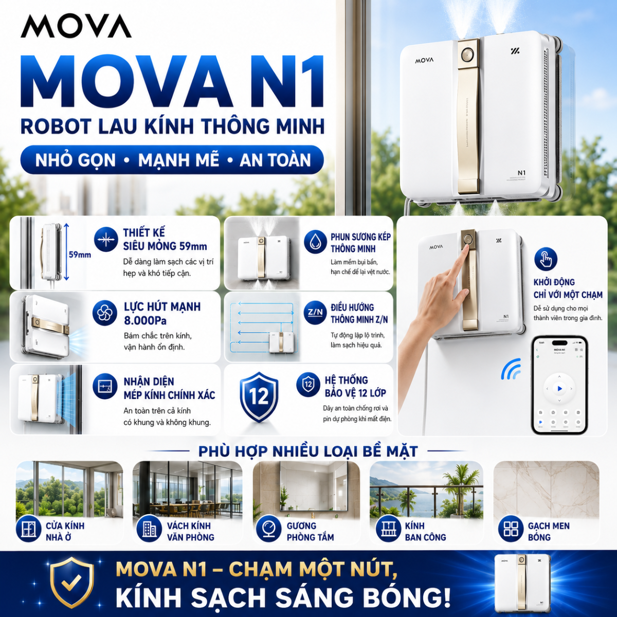 Robot Lau Kính Thông Minh Mova N1 - BH 36 Th 