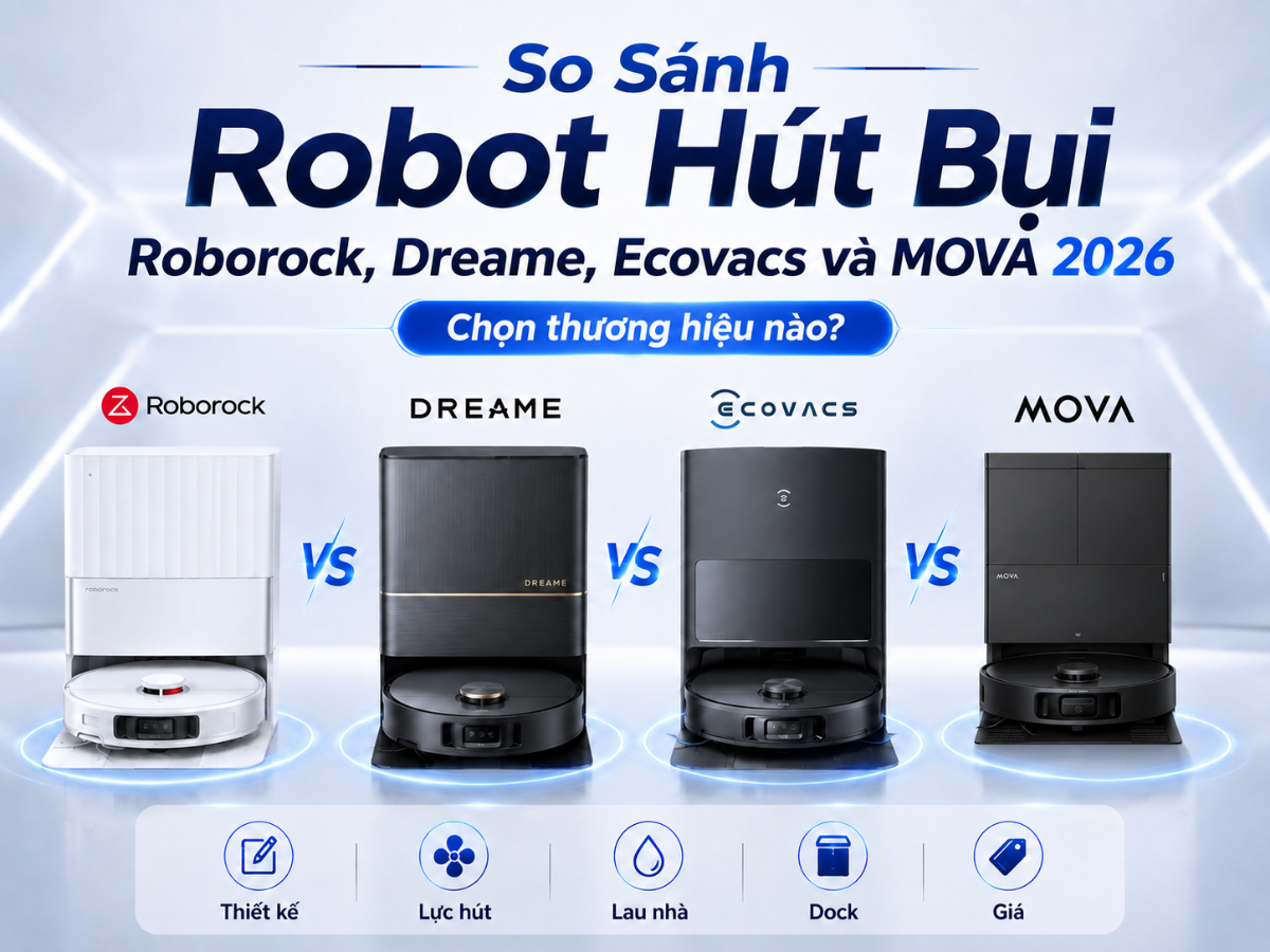 So Sánh Robot Hút Bụi Roborock, Dreame, Ecovacs và MOVA 2026: Chọn Thương Hiệu Nào?