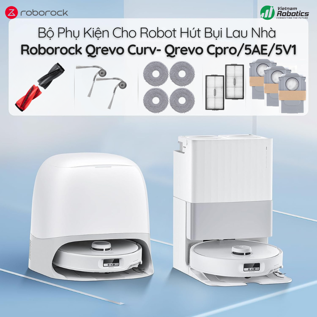 Bộ Phụ Kiện Roborock Qrevo Curv / Qrevo C Pro / 5AE / 5V1: chổi chính, chổi cạnh, tấm lọc, túi rác, giẻ lau