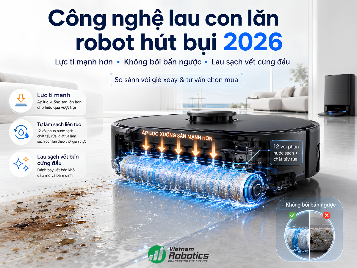 Tìm Hiểu Công Nghệ Lau Con Lăn Trên Robot Hút Bụi Lau Nhà 2026: Có Thực Sự Tốt Hơn Giẻ Xoay Không?