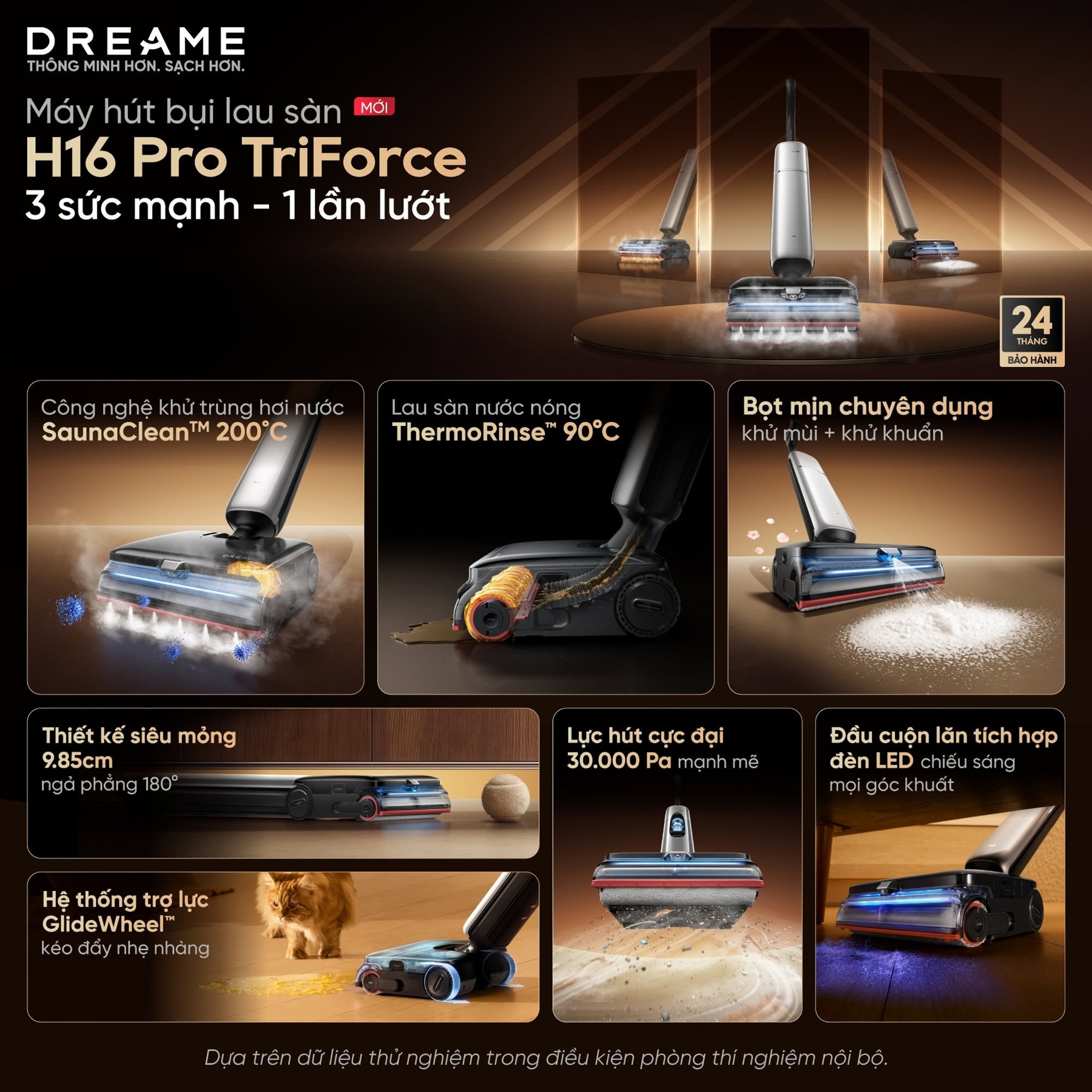 Máy Hút Bụi Lau Nhà Khô - Ướt Dreame H16 Pro TriForce - BH 24Th 