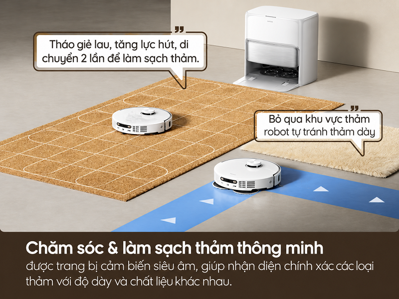 Robot MOVA xử lý thảm như thế nào khi đang lau nhà?