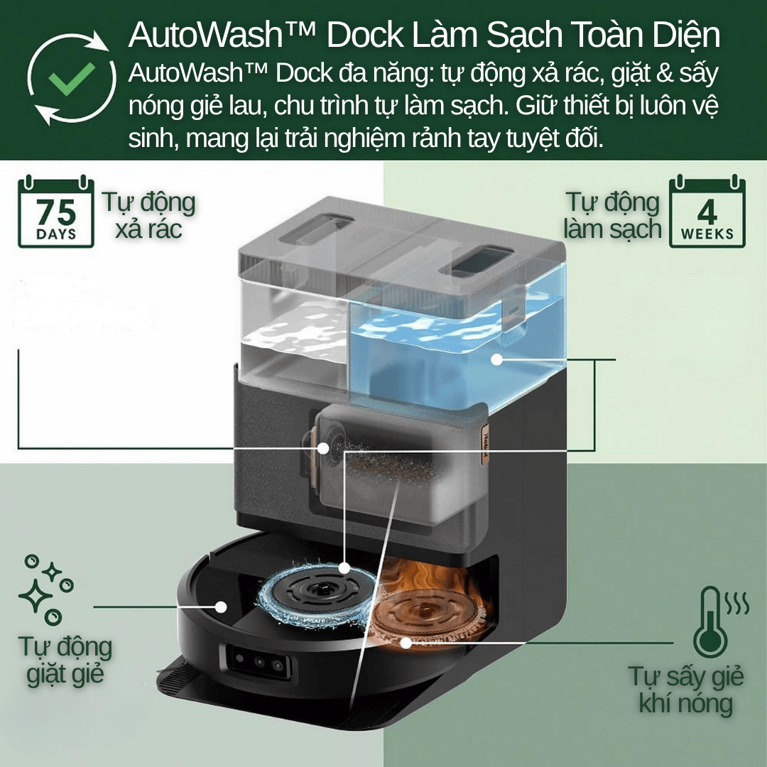 Dock AutoWash tự đổ bụi, giặt và sấy giẻ