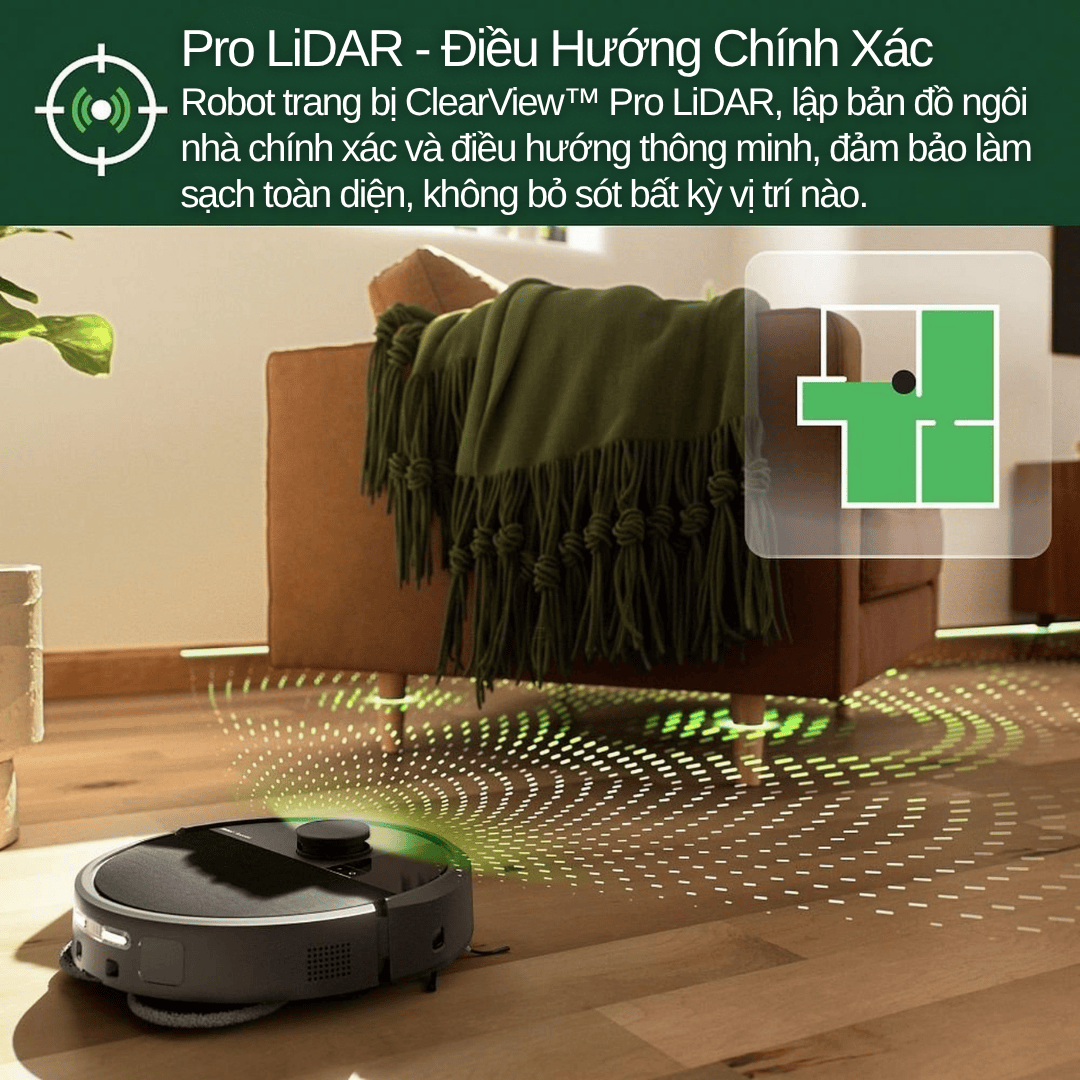 ClearView Pro LiDAR lập bản đồ nhanh hơn Roomba đời cũ