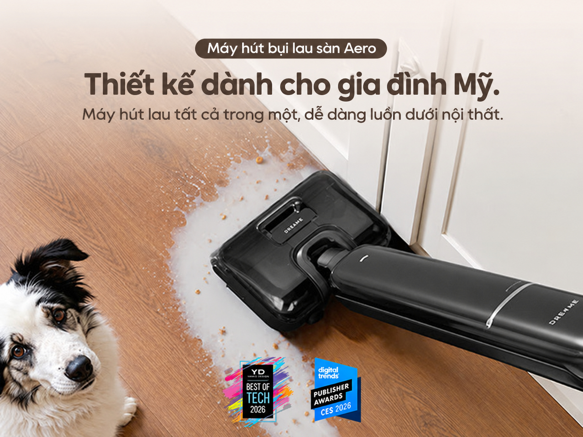 Dreame Aero - Máy Hút Bụi Lau Sàn Khô Ướt Siêu Mỏng, Lực Hút 25.000Pa, Tự Làm Sạch Một Lần Nhấn