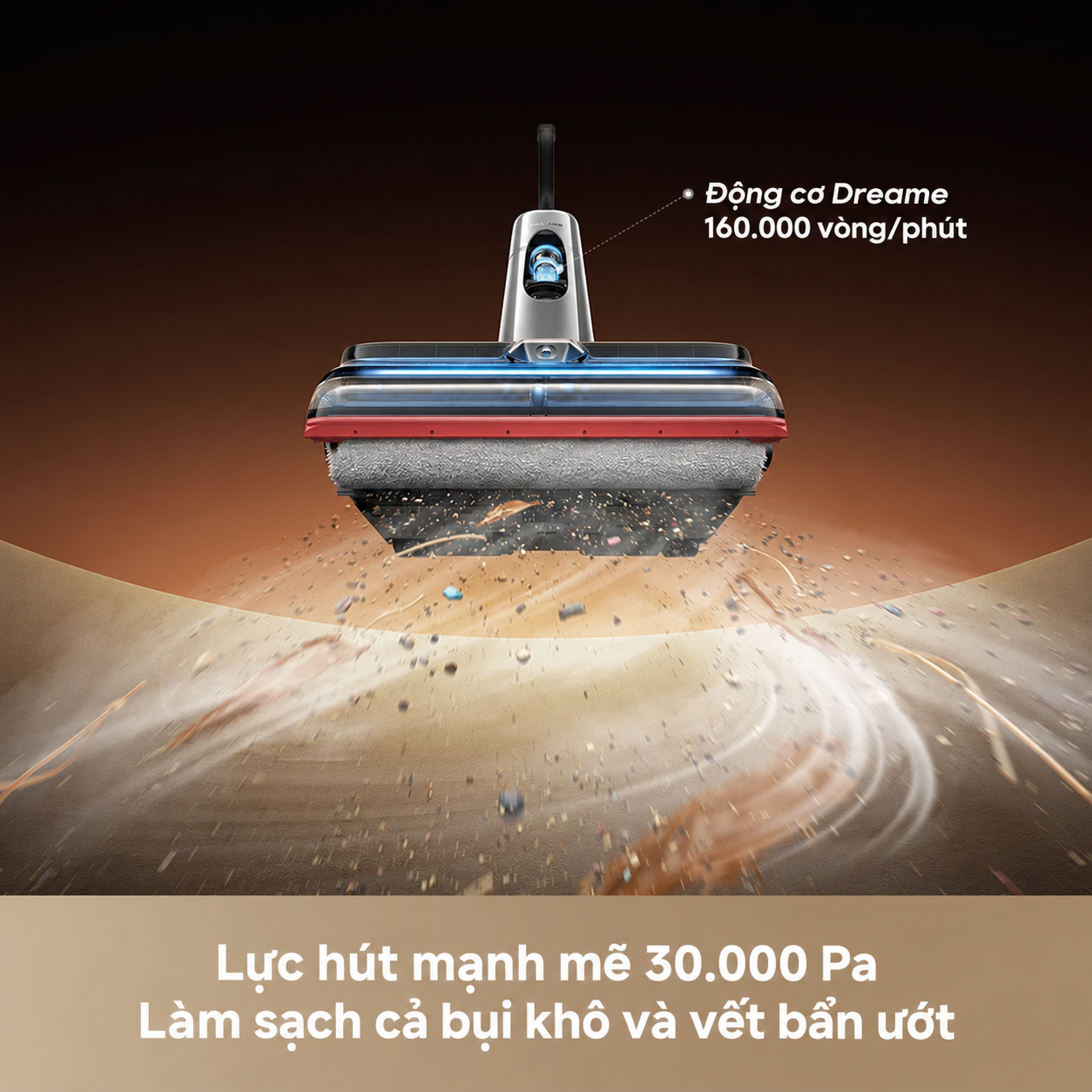 Lực hút 30.000Pa, đầu hút LED