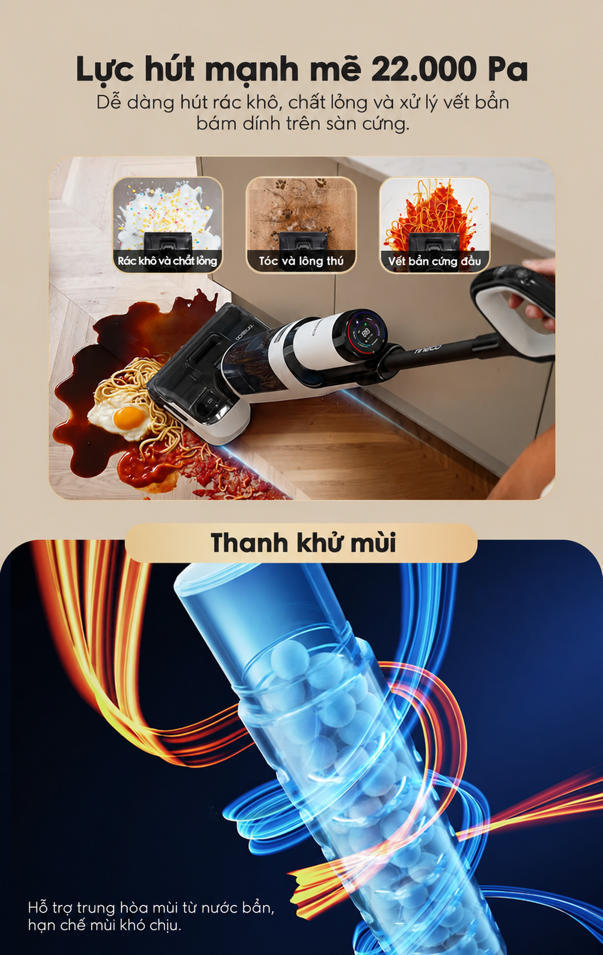 lực hút 22.000Pa