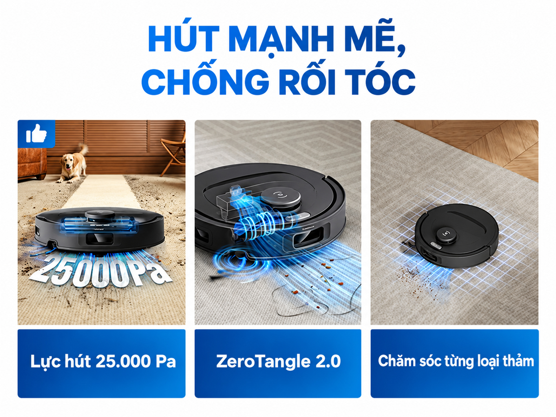 lực hút mạnh mẽ, chống rối tóc