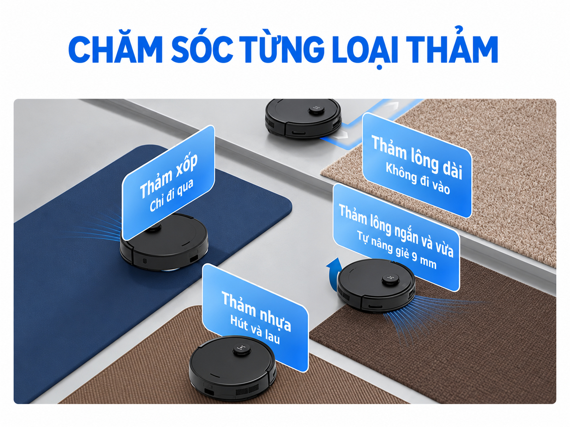 Carpets First và tự nâng giẻ lau 9mm