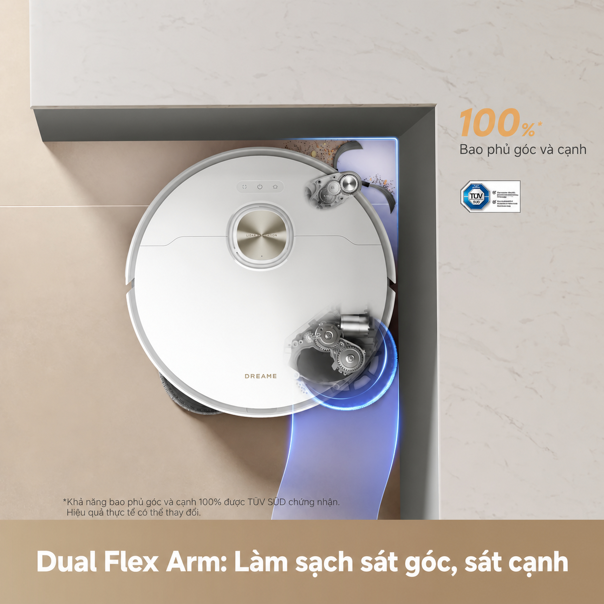 Dual Flex Arm: sát góc, sát cạnh
