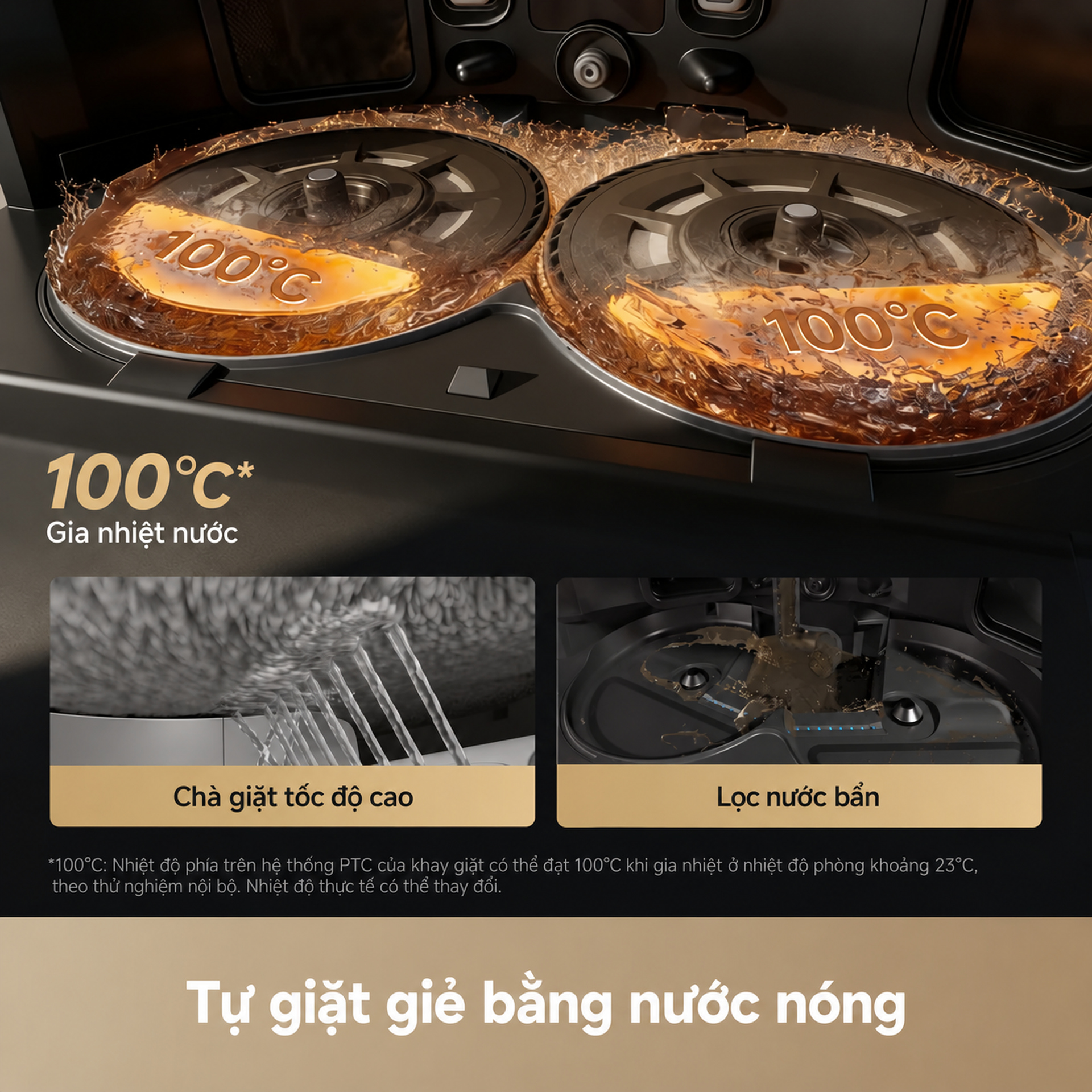 Hai mop Omni-Scrub xoay, mở rộng và rửa nước nóng 100°C