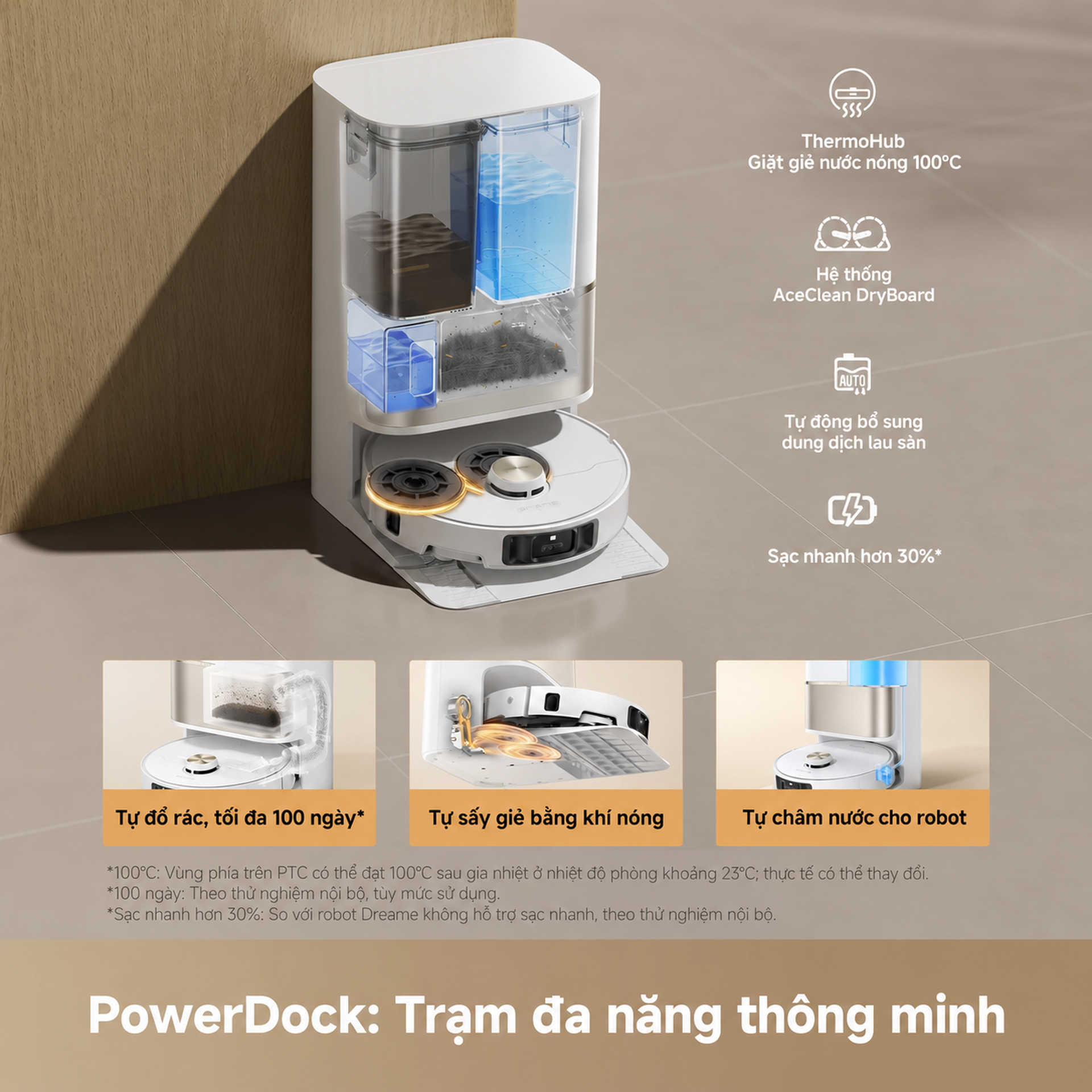 Đế tự đổ rác, châm nước, thêm dung dịch