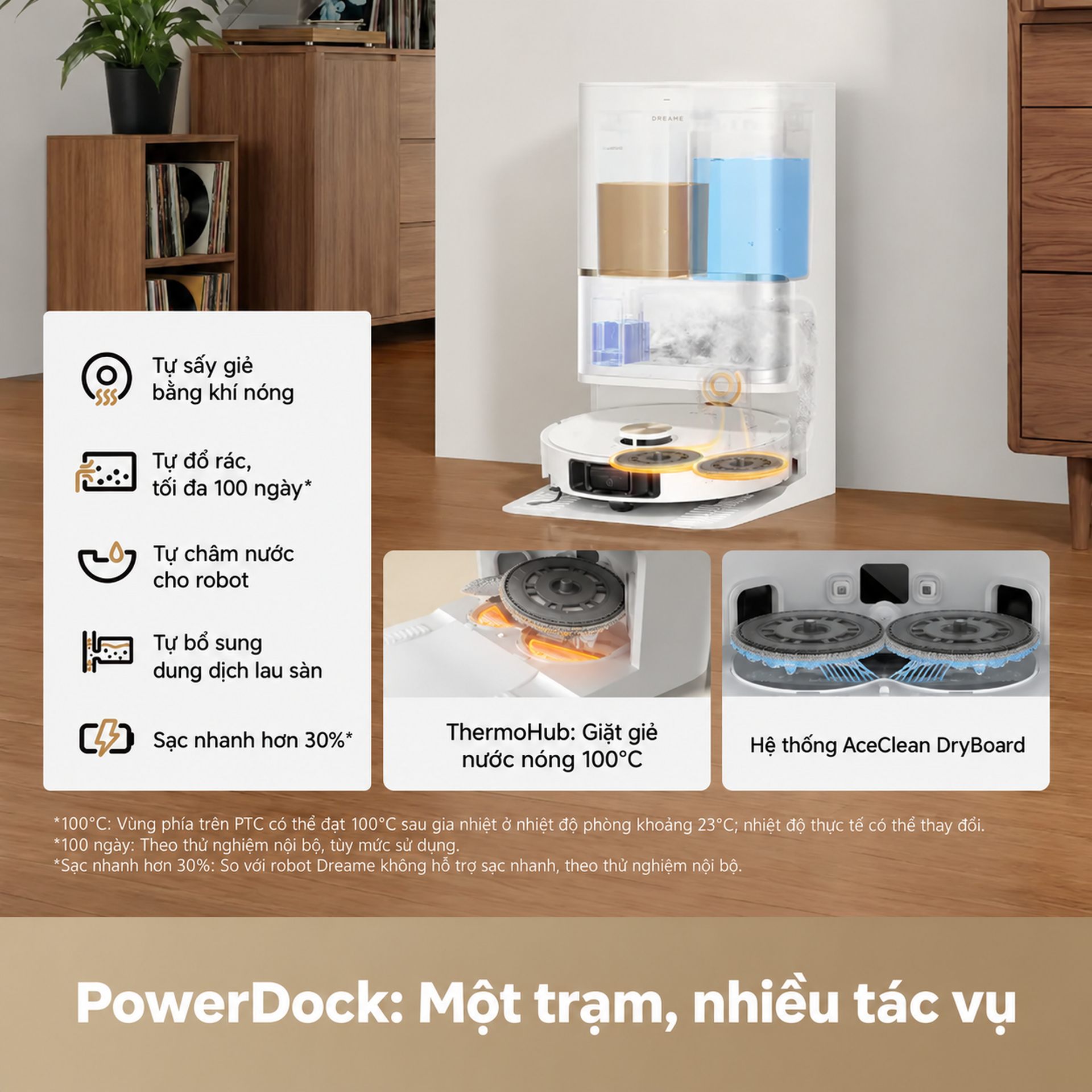 Đế tự đổ rác, châm nước, thêm dung dịch