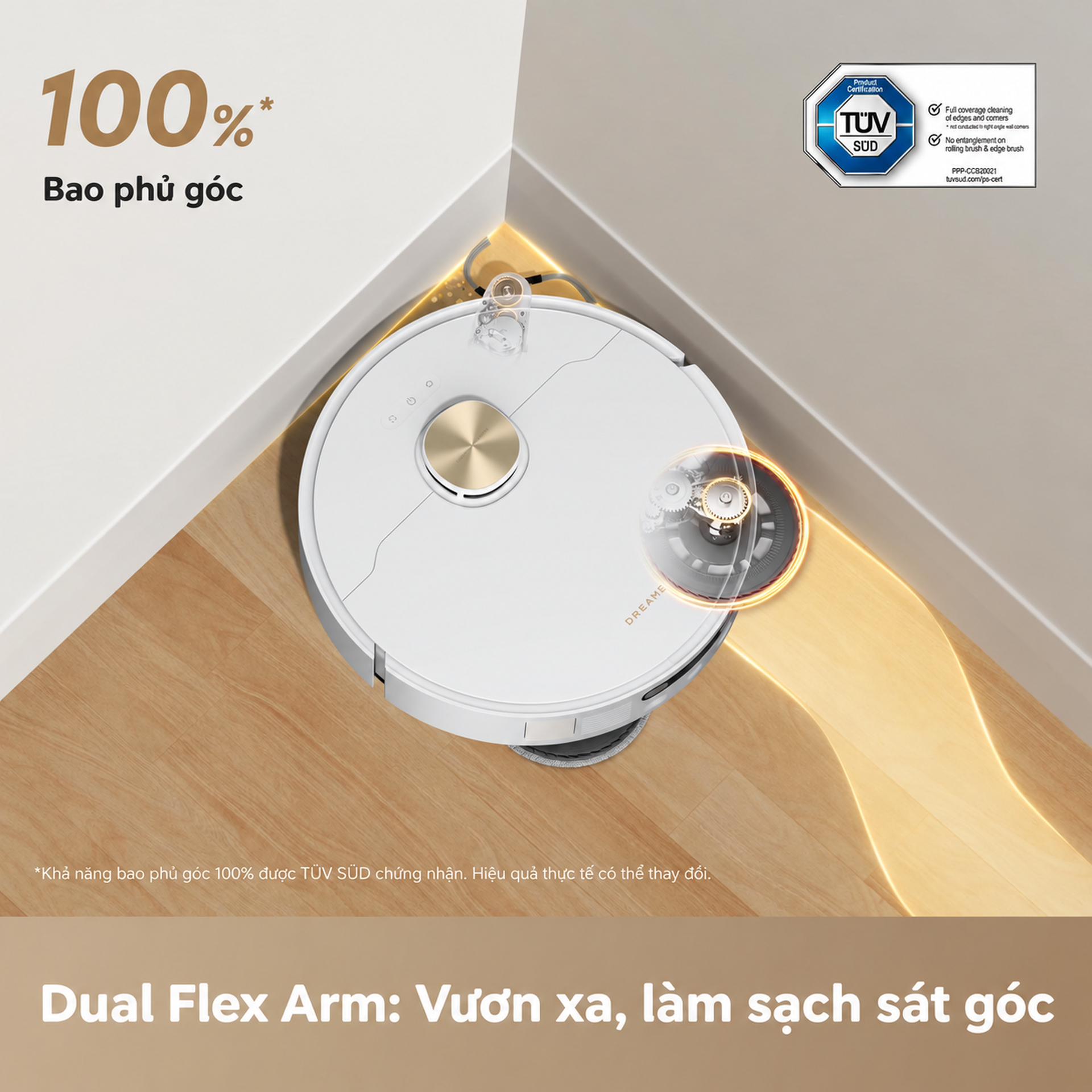 Dual Flex Arm: sát góc, sát cạnh