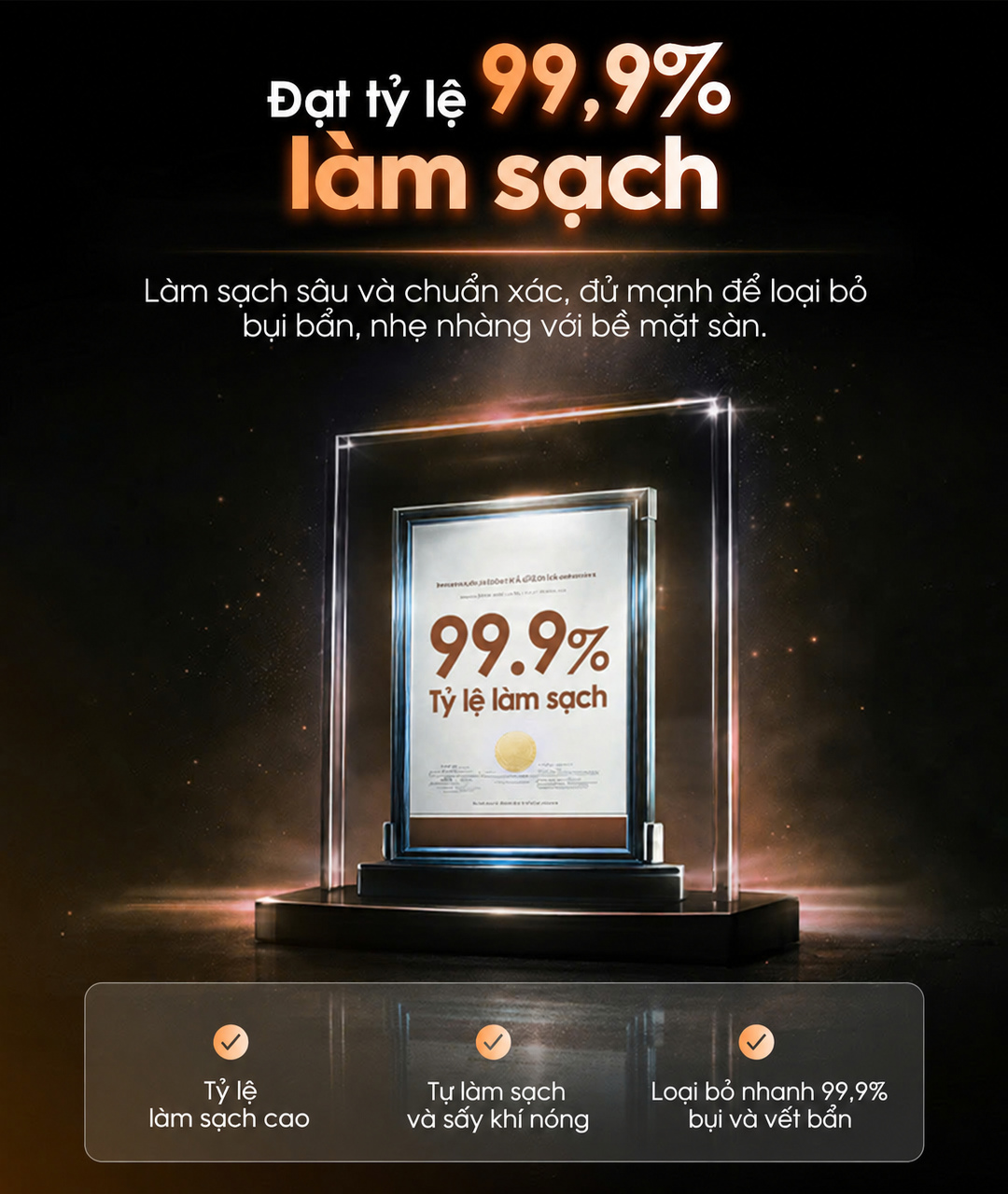 đạt tỷ lệ làm sạch 99,9%