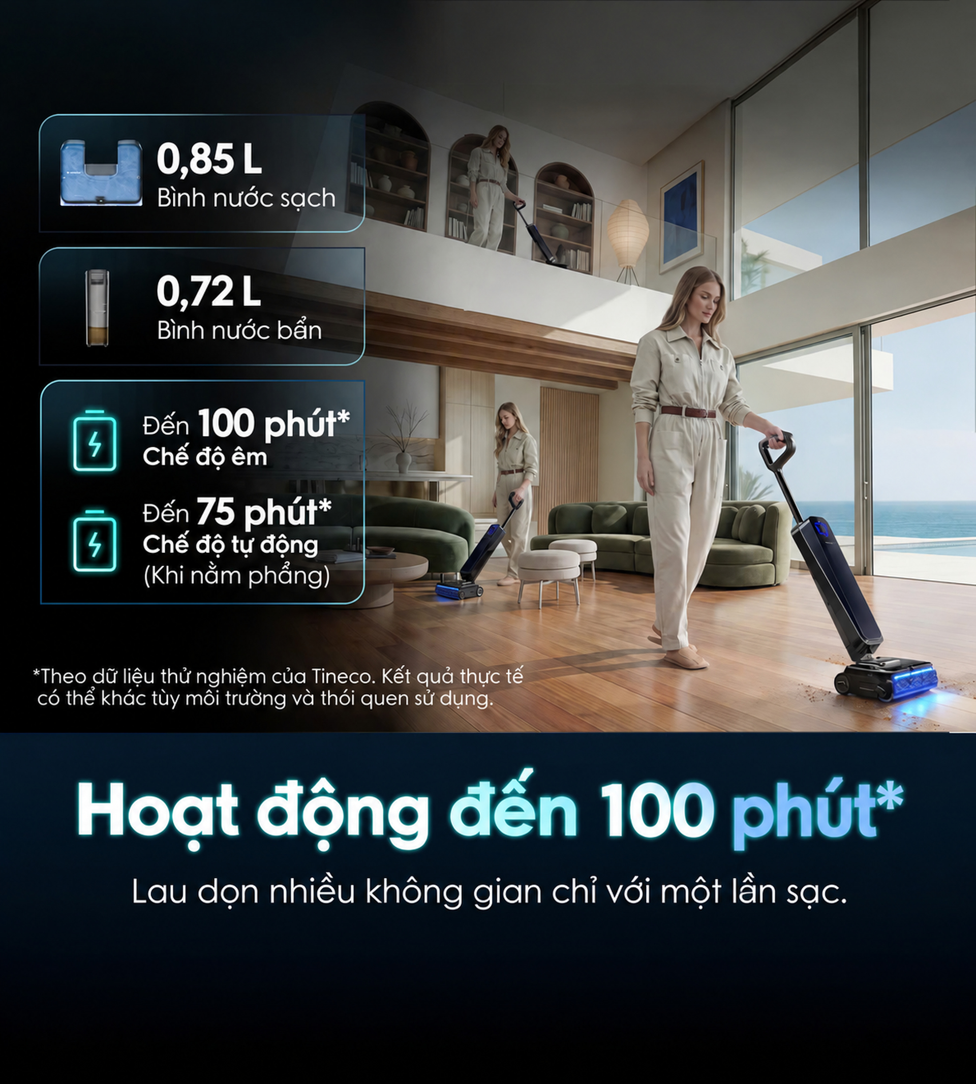 Chạy tối đa 100 phút, sạc nhanh 2A