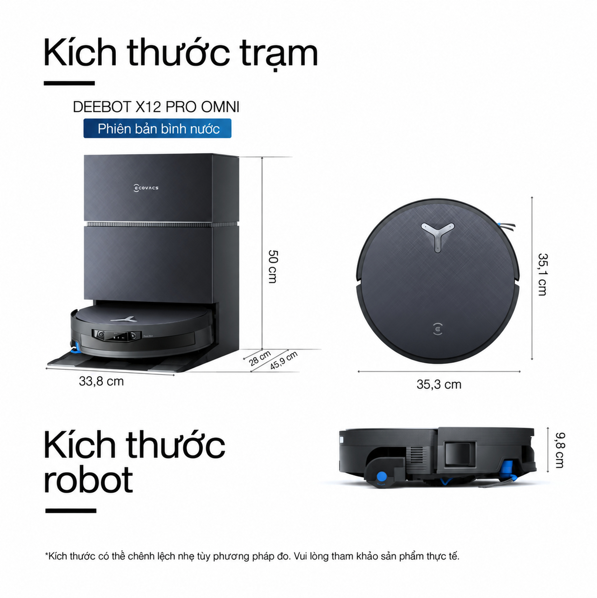 Ecovacs Deebot X12 Pro Omni kích thước