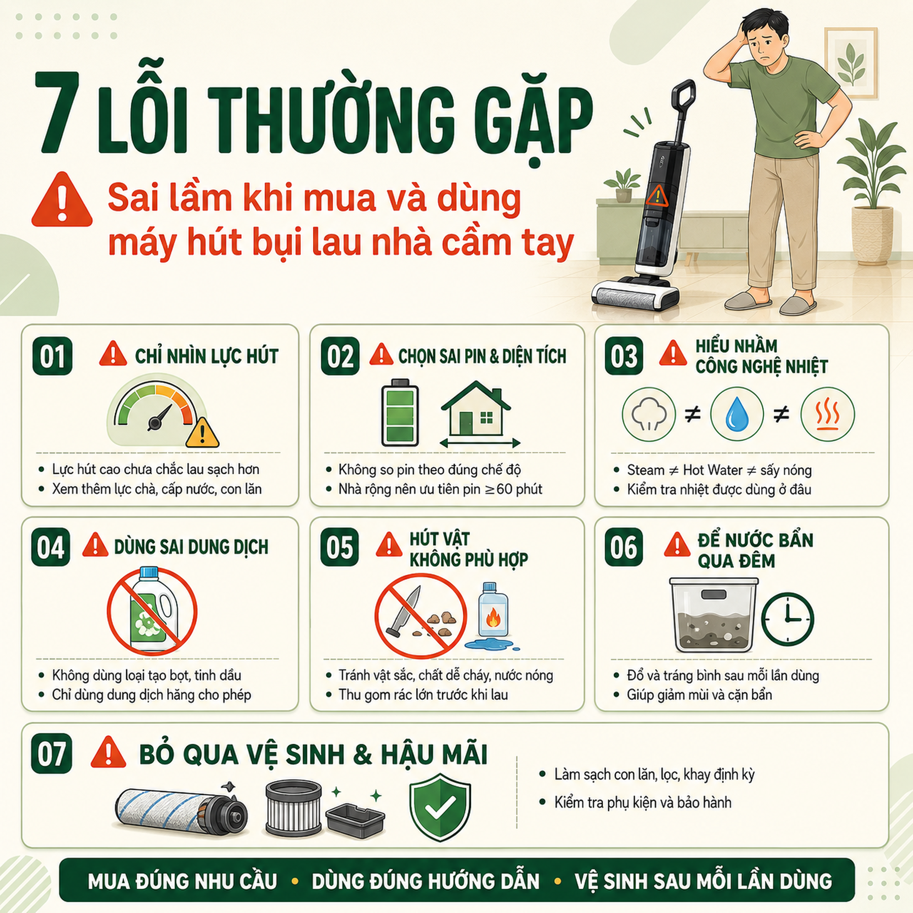 7 sai lầm thường gặp khi mua máy lau sàn cầm tay