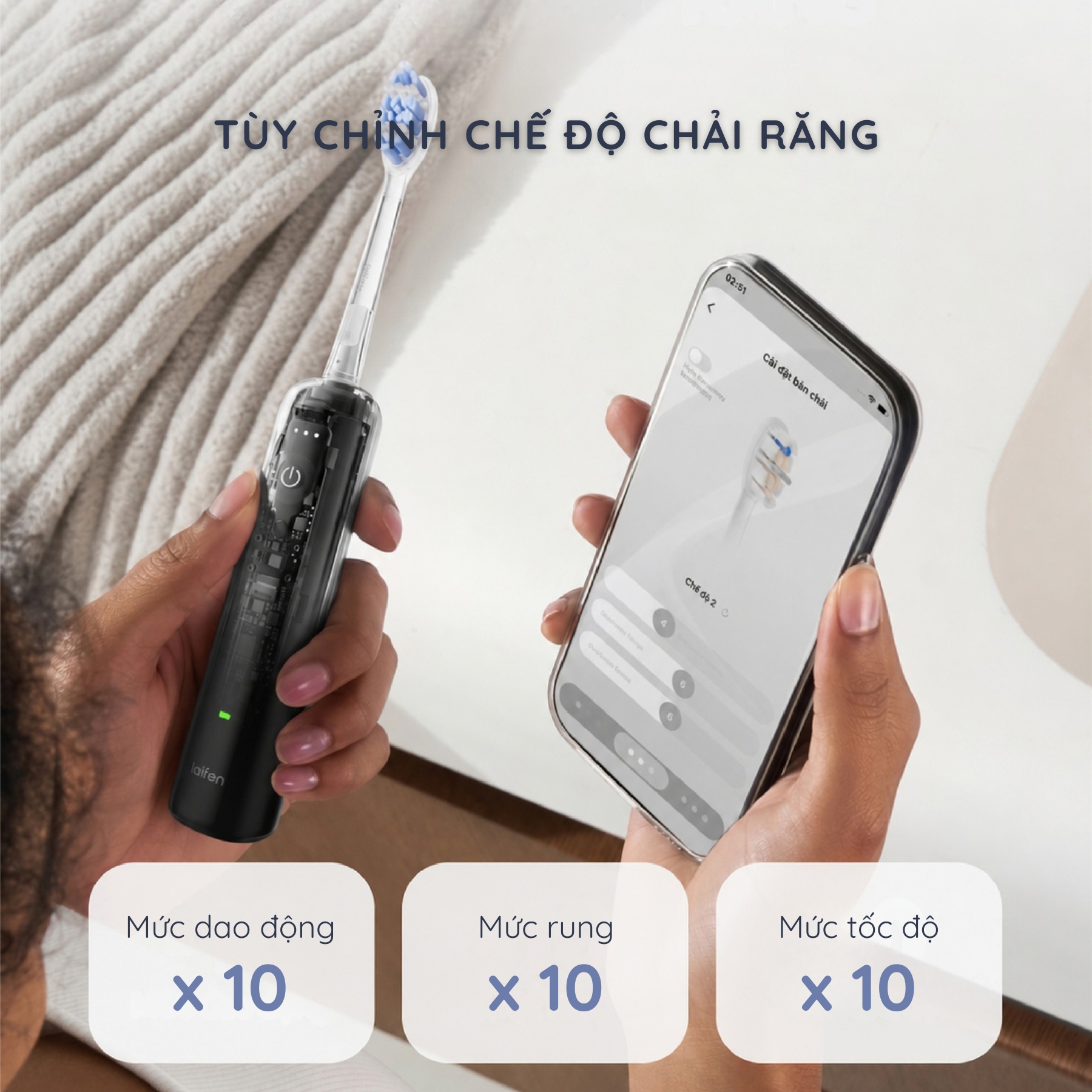 Ứng dụng điện thoại: 2 × 3 chế độ, 10 cấp độ