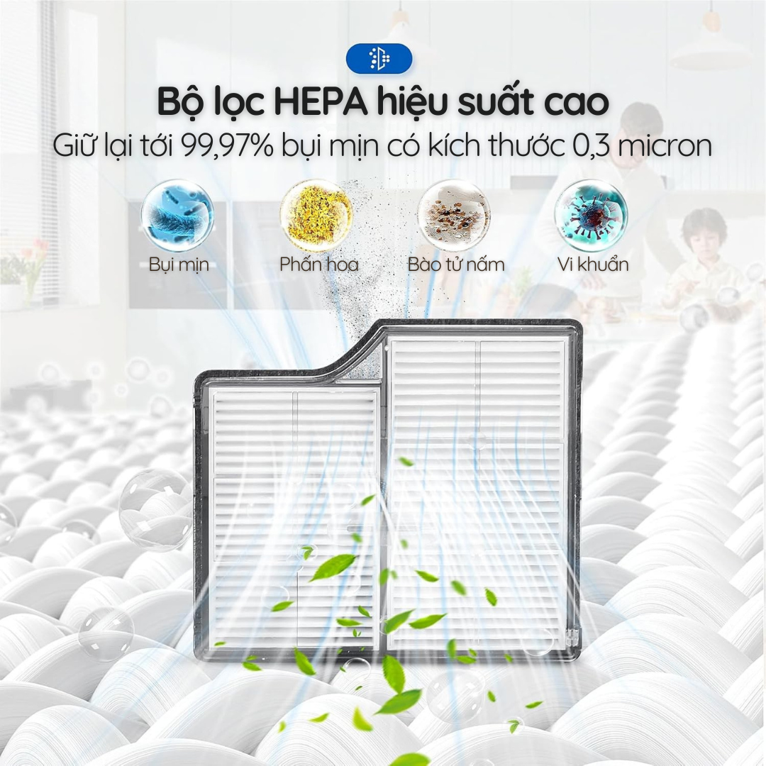Bộ lọc HEPA hiệu suất cao - Hỗ trợ giữ lại bụi mịn hiệu quả