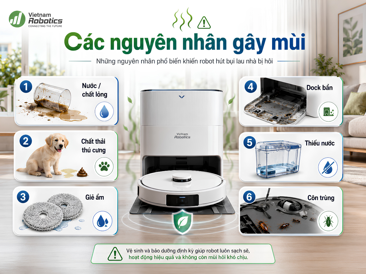 Nguyên nhân khiến robot hút bụi lau nhà bị hôi