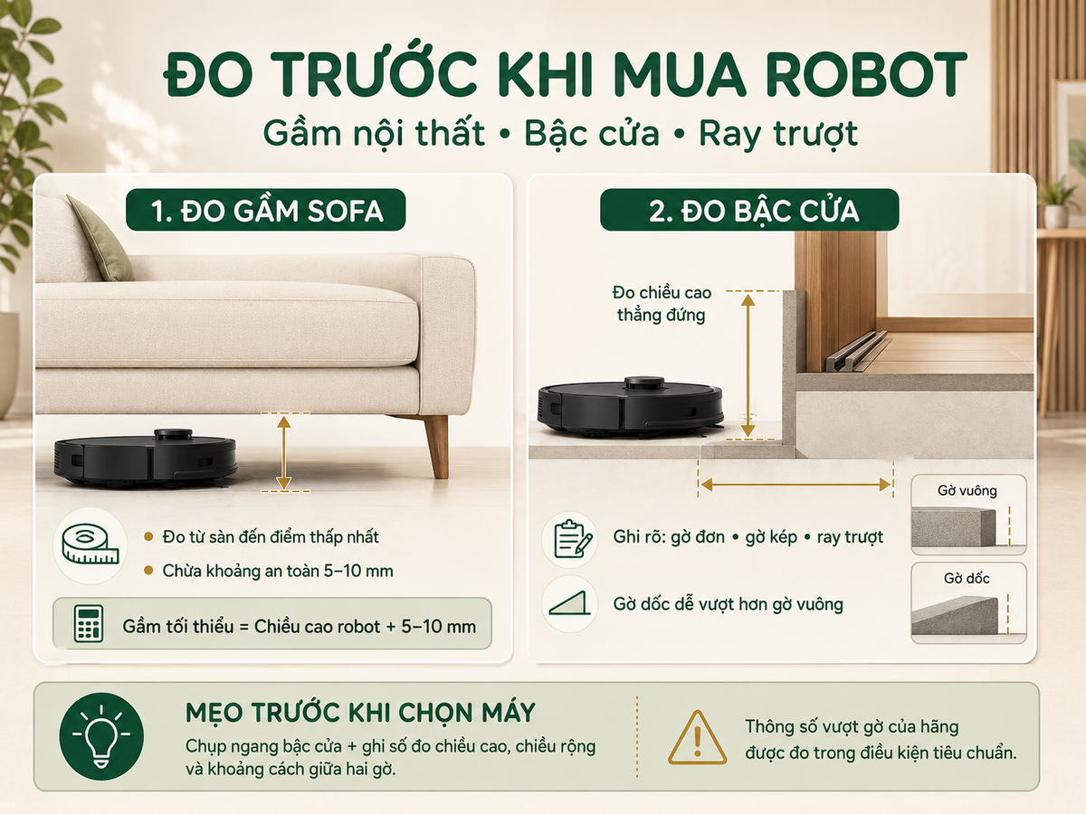 Cách đo gầm nội thất và bậc cửa để chọn robot lau nhà