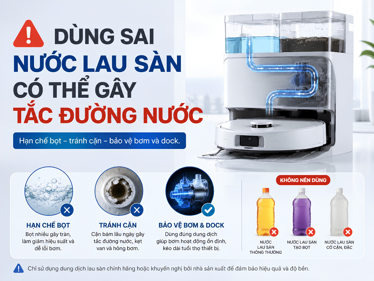 Dùng nước lau sàn tạo bọt hoặc quá đặc