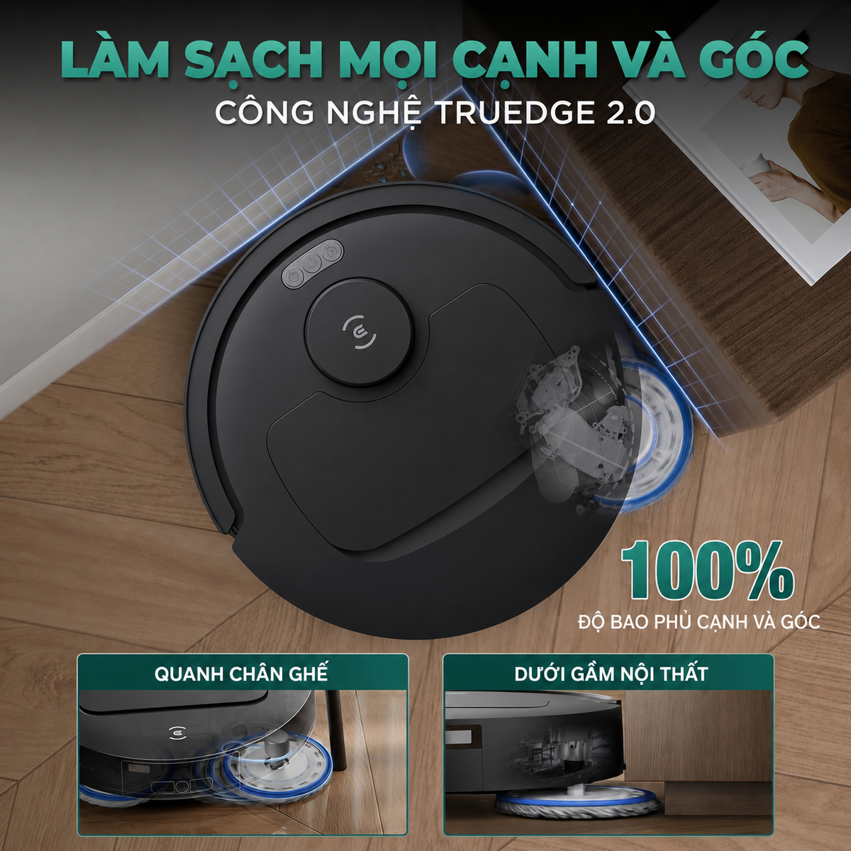 TruEdge 2.0 lau sát mép tường khoảng 1mm