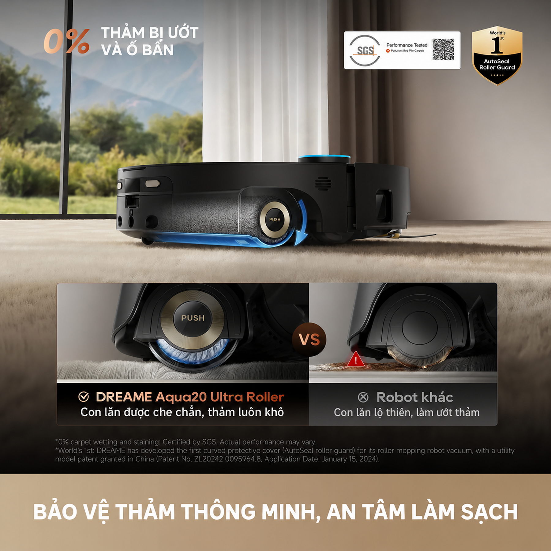 Làm sạch thảm nhưng hạn chế nước tiếp xúc bề mặt
