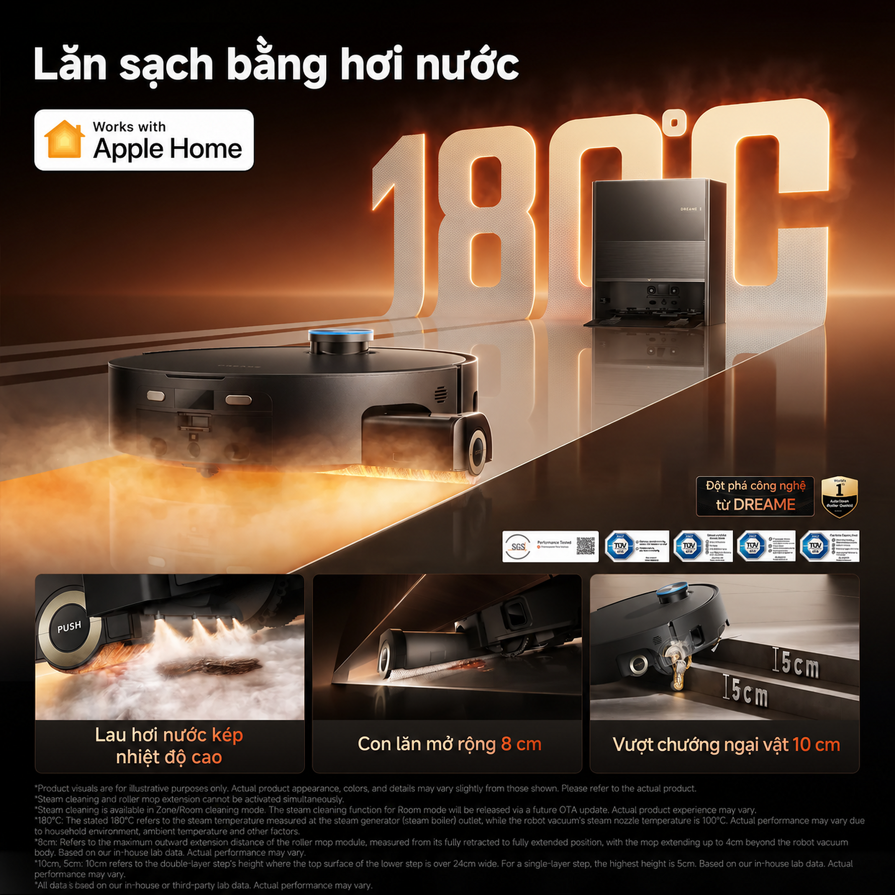 Hơi nước 180°C hỗ trợ xử lý vết bẩn bám dính