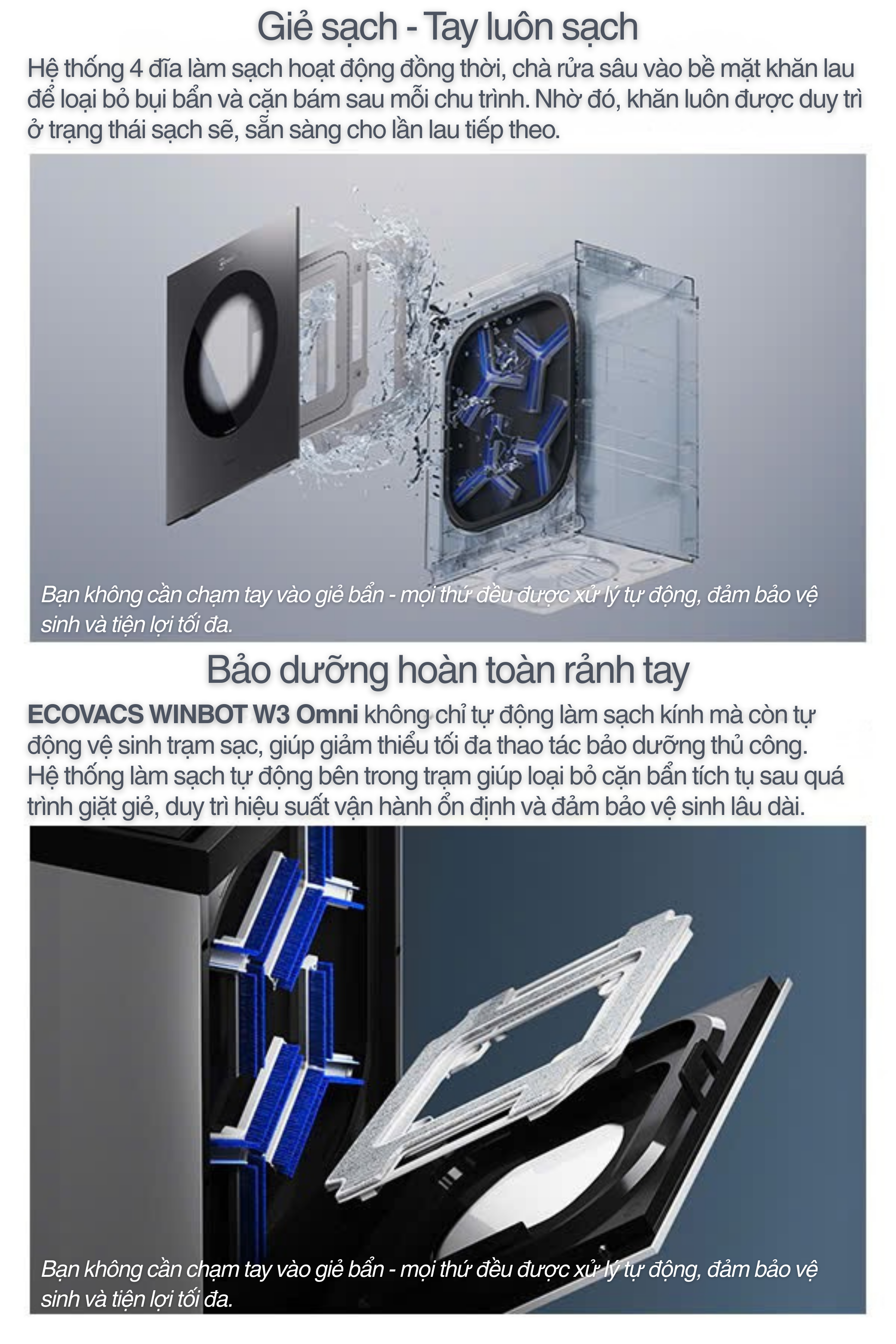 ECOVACS WINBOT W3 OMNI - Giẻ sạch - Tay luôn sạch