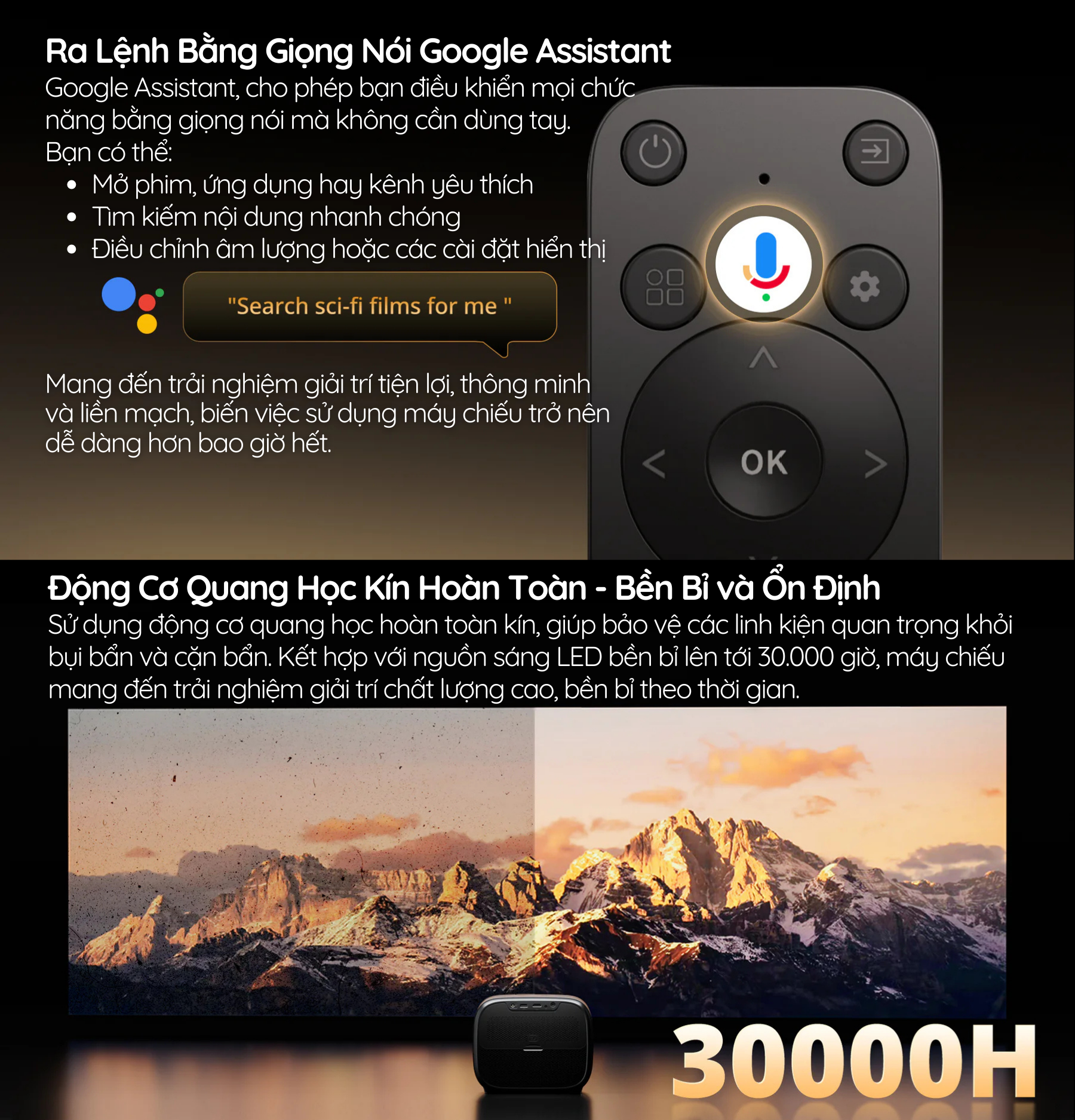 Ra Lệnh Bằng Giọng Nói Google Assistant - Động Cơ Quang Học Kín Hoàn Toàn, Bền Bỉ và Ổn Định