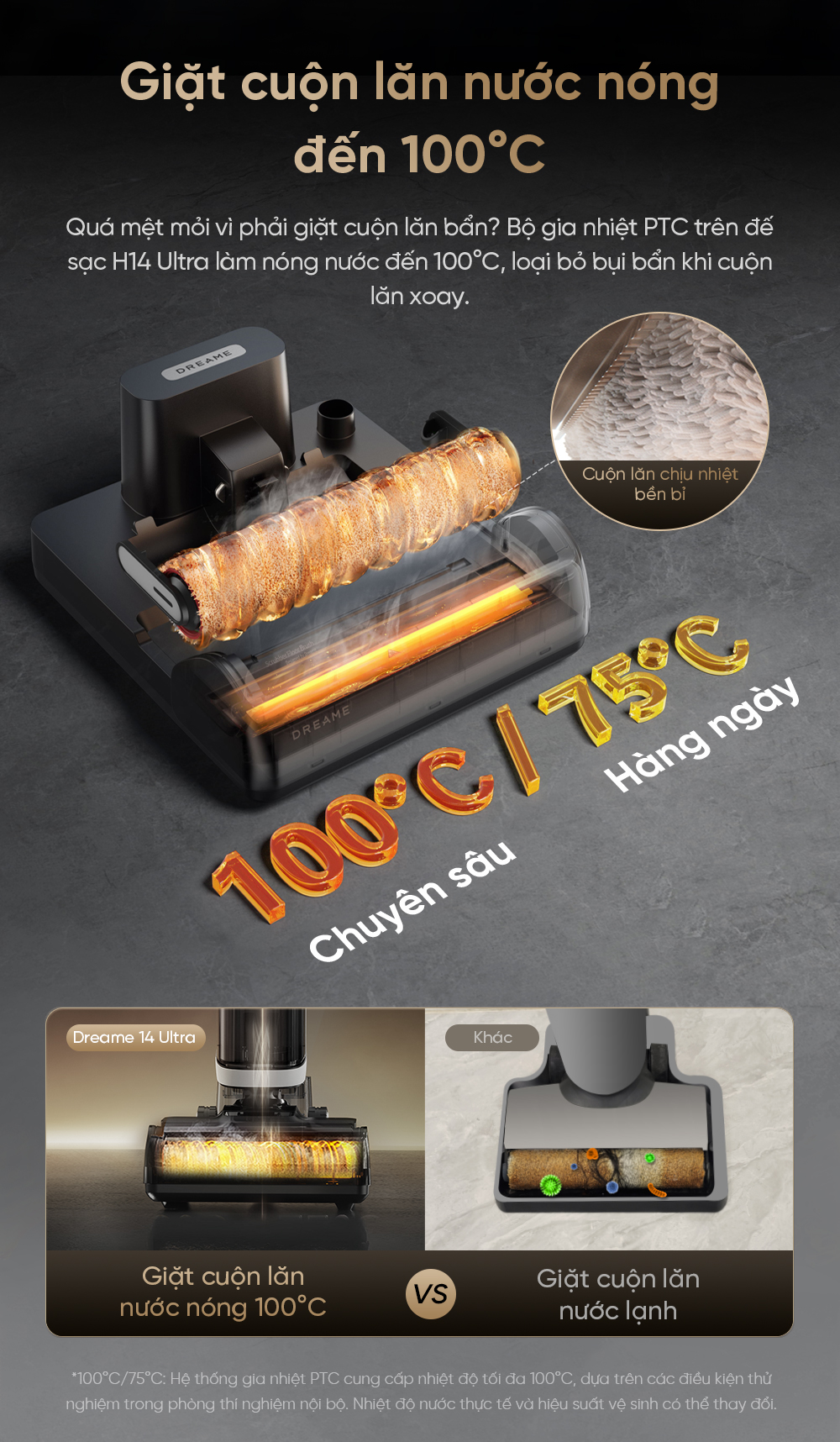  Tự giặt cuộn lăn bằng nước nóng 100°C / 75°C