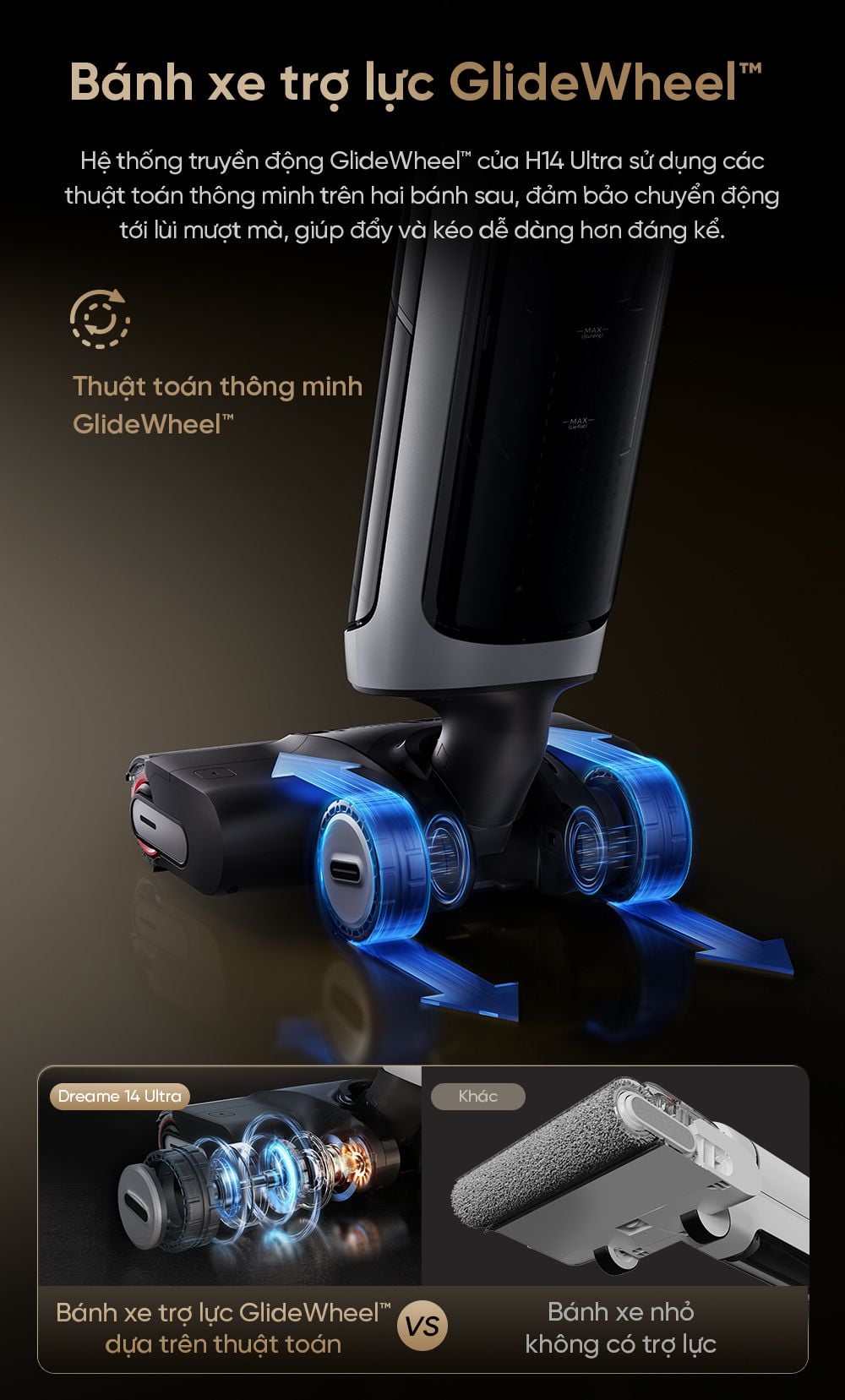 GlideWheel™ – Trợ lực đẩy & kéo nhẹ nhàng