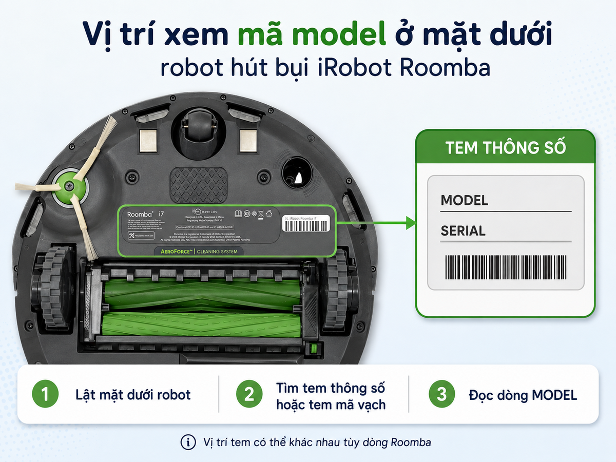 Cách kiểm tra model iRobot trước khi đặt phụ kiện